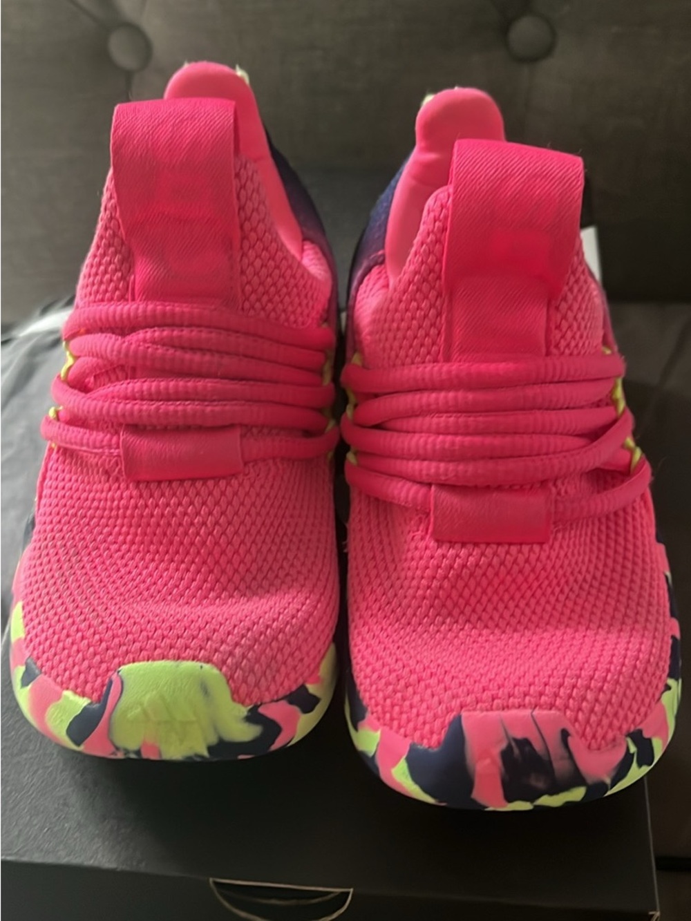 adidas Kids Pink Knit Sneakers with Neon Splatter Soles
